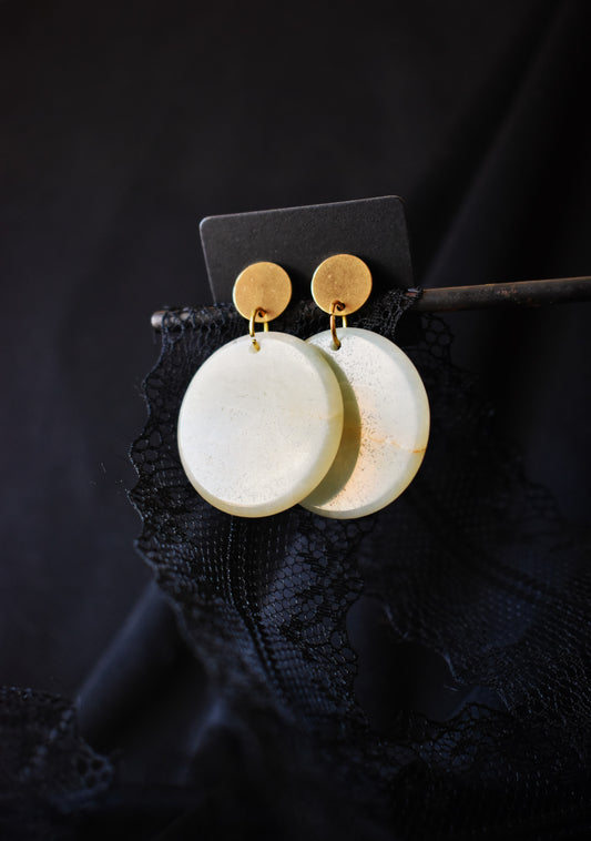 Large Circular Natural Amazonite Golden Earrings