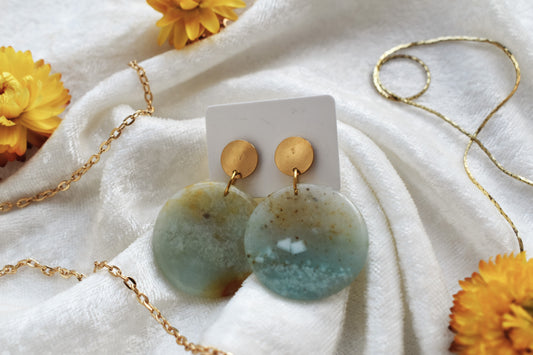 Natural Amazonite Circle Golden Earrings