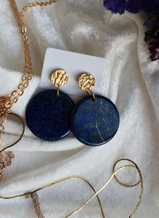 Natural Lapis Lazuli Circular Golden Earrings